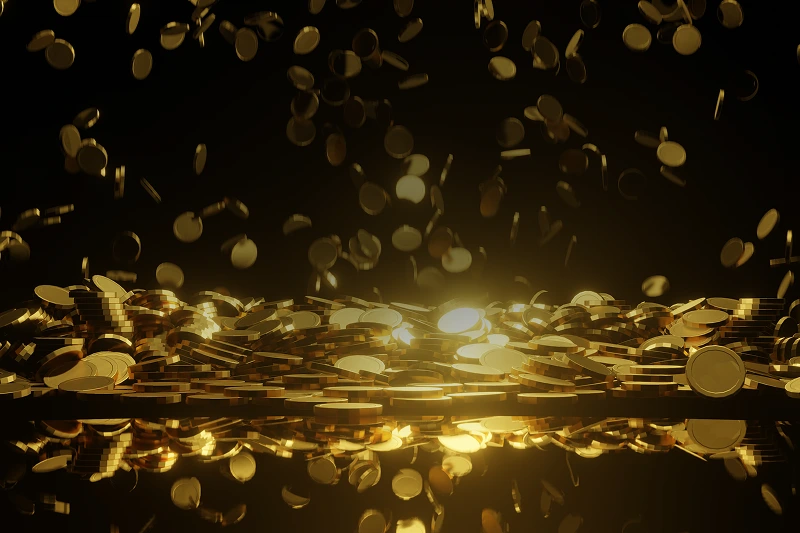 Shimmering golden coins cascade